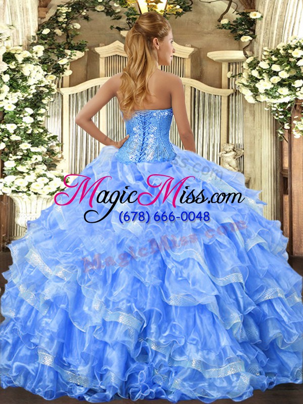 wholesale elegant blue sweetheart lace up beading and ruffled layers quinceanera gown sleeveless