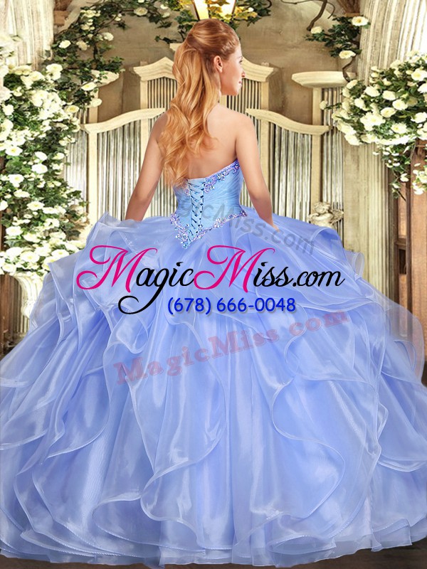 wholesale adorable strapless sleeveless 15 quinceanera dress floor length appliques and ruffles lilac organza