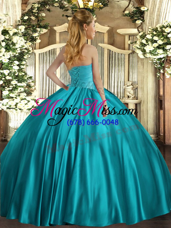 wholesale fine strapless sleeveless satin 15 quinceanera dress ruching lace up