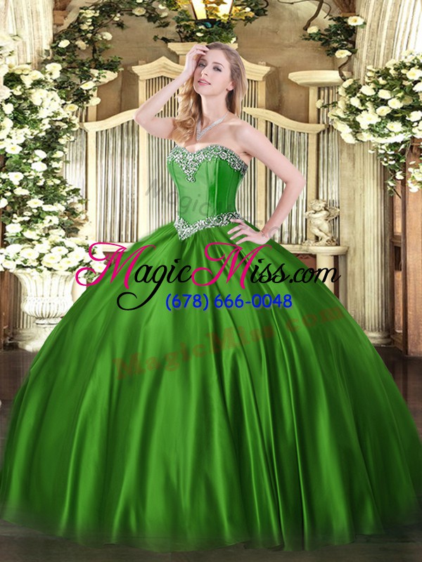 wholesale fantastic satin sweetheart sleeveless lace up beading 15 quinceanera dress in green