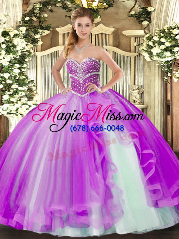 wholesale lavender ball gowns beading and ruffles quinceanera dresses lace up tulle sleeveless floor length