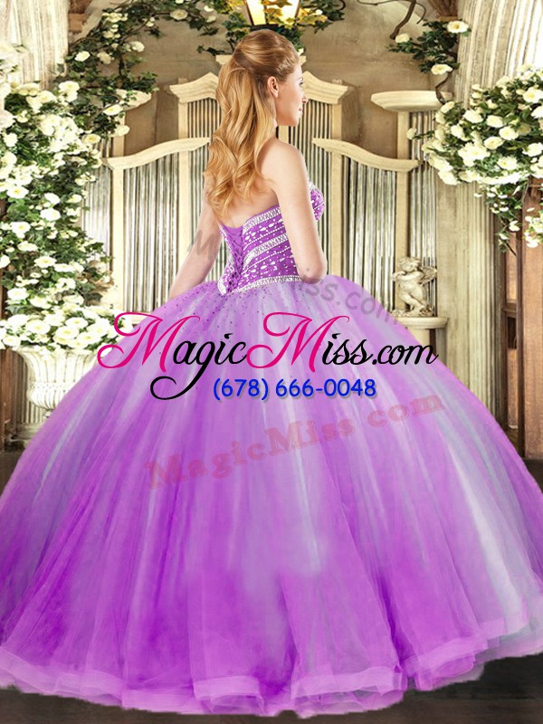 wholesale lavender ball gowns beading and ruffles quinceanera dresses lace up tulle sleeveless floor length
