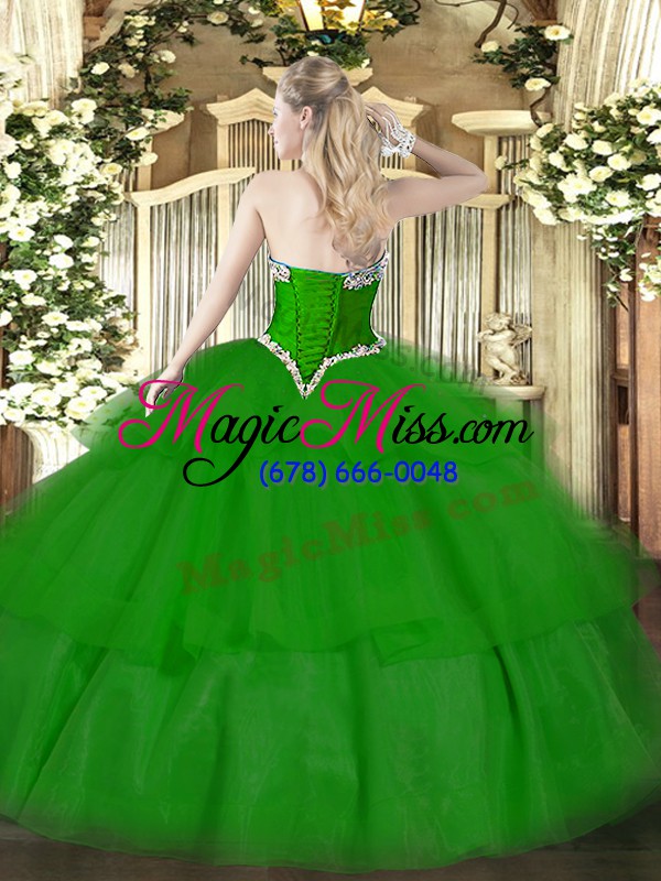 wholesale sweetheart sleeveless tulle sweet 16 dress beading and ruffled layers lace up