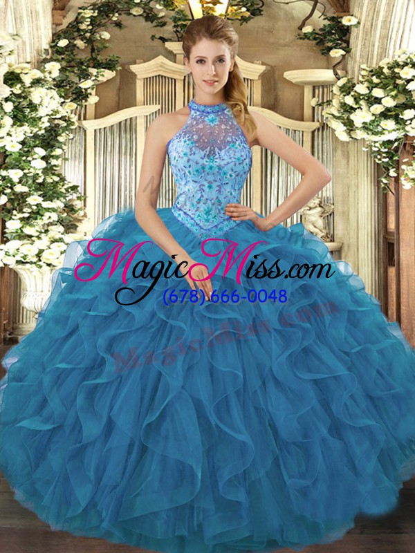 wholesale cute floor length ball gowns sleeveless teal quinceanera gowns lace up