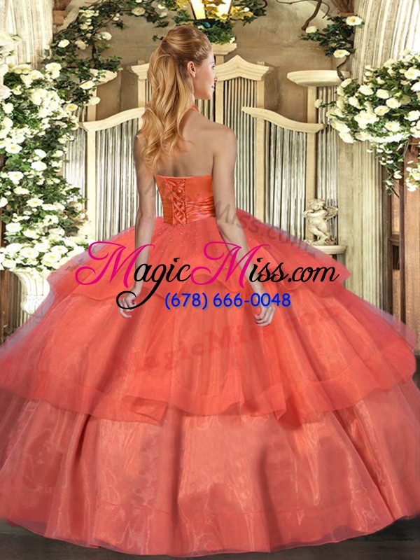 wholesale top selling halter top sleeveless lace up quinceanera dresses fuchsia tulle