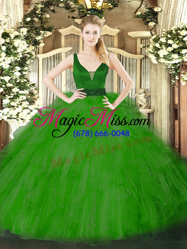 wholesale fine green straps zipper beading and ruffles quinceanera dresses sleeveless