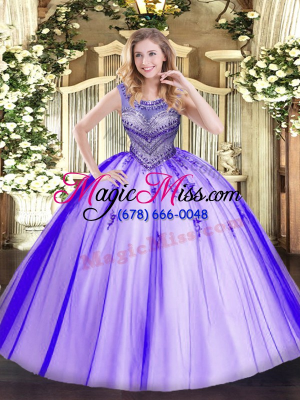 wholesale suitable lavender sleeveless tulle lace up ball gown prom dress for sweet 16 and quinceanera