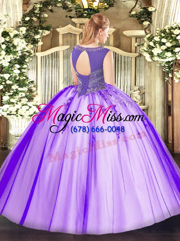 wholesale suitable lavender sleeveless tulle lace up ball gown prom dress for sweet 16 and quinceanera