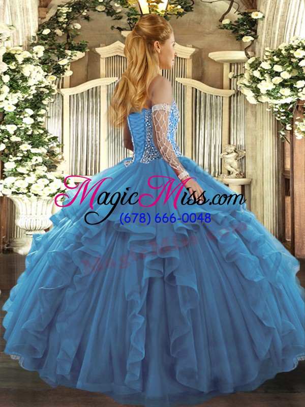 wholesale suitable sweetheart sleeveless tulle vestidos de quinceanera beading and ruffles lace up