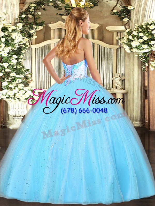 wholesale classical aqua blue sweetheart lace up beading quinceanera dresses sleeveless