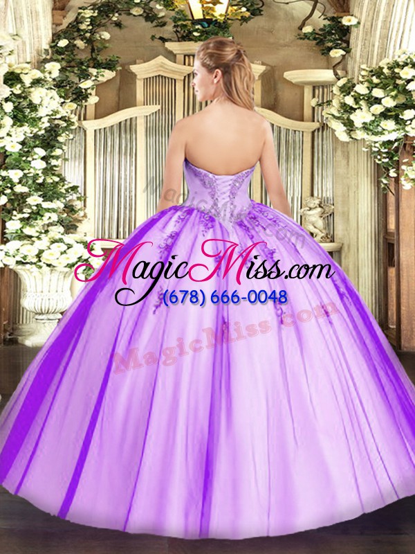 wholesale v-neck sleeveless quinceanera gowns floor length beading lilac tulle