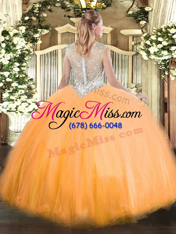 wholesale exquisite yellow green ball gowns tulle scoop sleeveless beading floor length zipper quince ball gowns