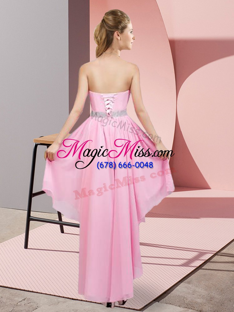 wholesale glittering champagne lace up prom party dress beading sleeveless high low