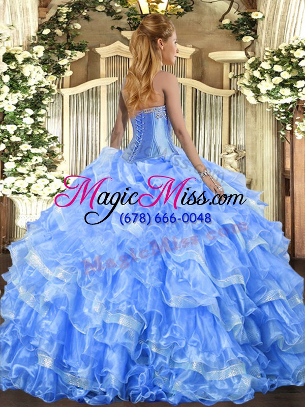 wholesale high class blue sleeveless beading and ruffled layers floor length sweet 16 quinceanera dress