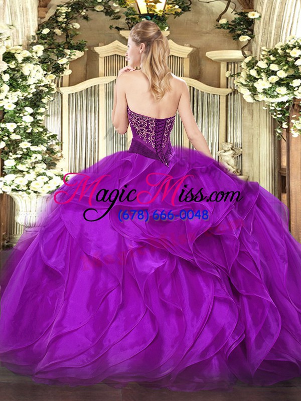 wholesale sweet brown organza lace up strapless sleeveless floor length ball gown prom dress beading and ruffles