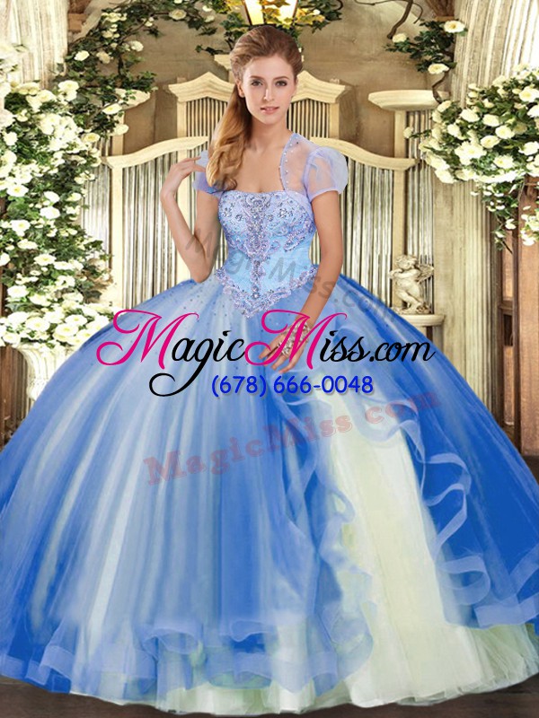 wholesale floor length lace up sweet 16 dresses blue for military ball and sweet 16 and quinceanera with appliques and ruffles