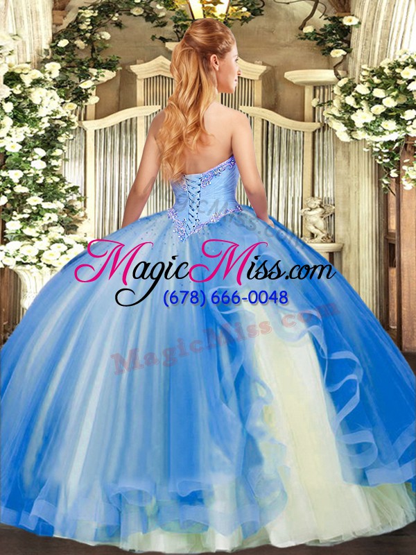 wholesale floor length lace up sweet 16 dresses blue for military ball and sweet 16 and quinceanera with appliques and ruffles