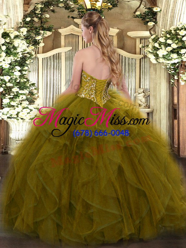 wholesale unique sleeveless floor length beading lace up sweet 16 dress with green