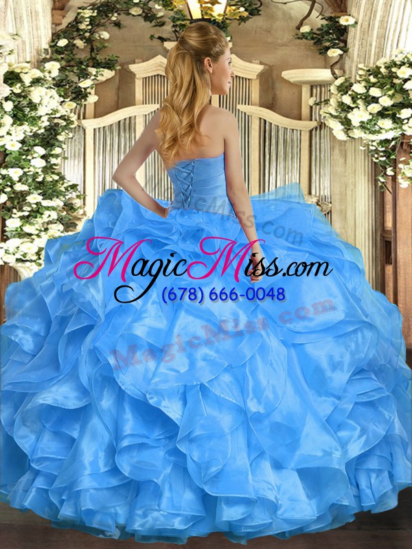 wholesale luxury aqua blue lace up strapless ruffles quinceanera gown organza sleeveless