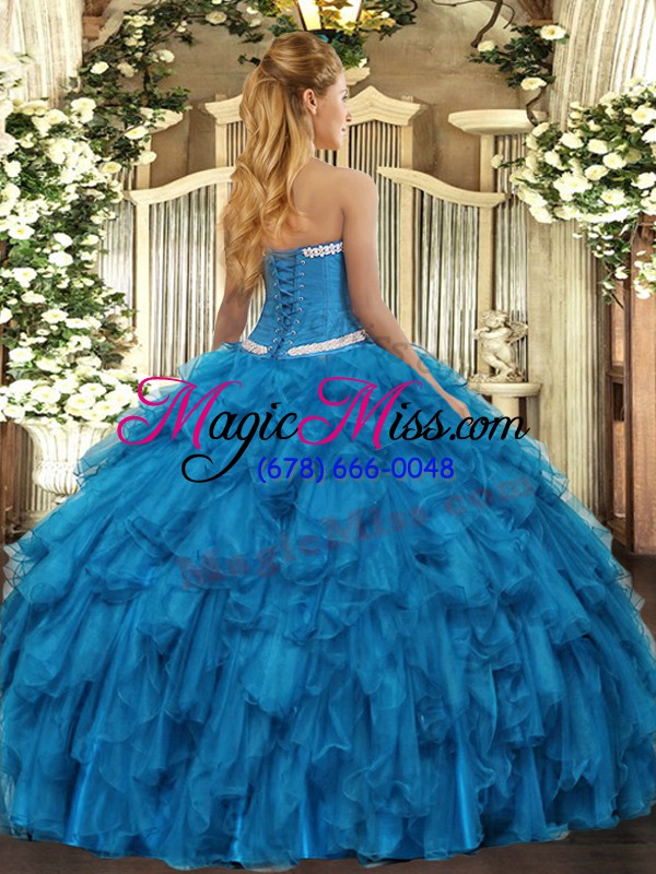 wholesale teal ball gowns sweetheart sleeveless organza floor length lace up appliques and ruffles quinceanera dress