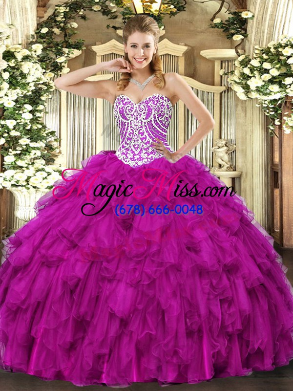 wholesale suitable tulle sleeveless floor length ball gown prom dress and beading and ruffles