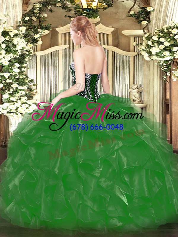 wholesale green sleeveless organza lace up quince ball gowns for military ball and sweet 16 and quinceanera