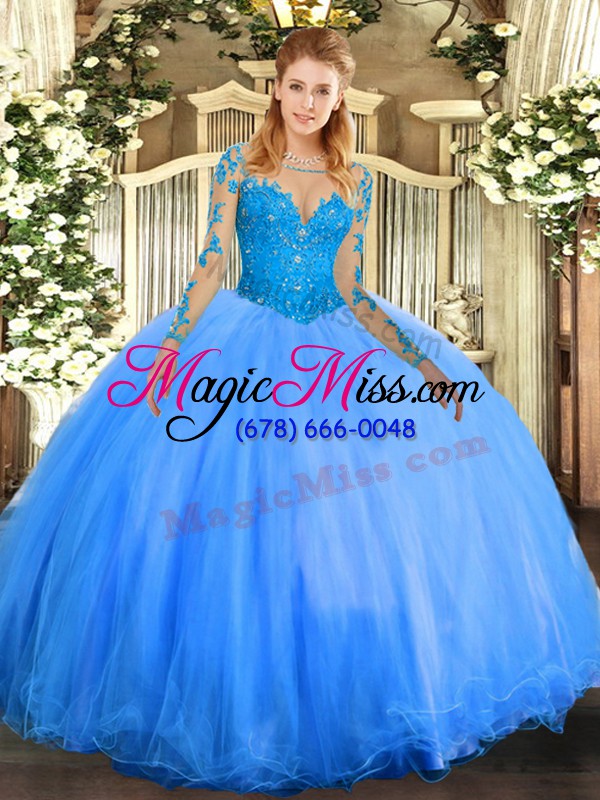 wholesale pretty tulle long sleeves floor length 15 quinceanera dress and lace