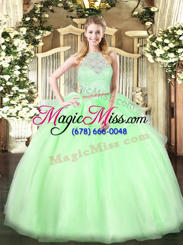 wholesale ideal apple green sleeveless floor length lace zipper quinceanera gown