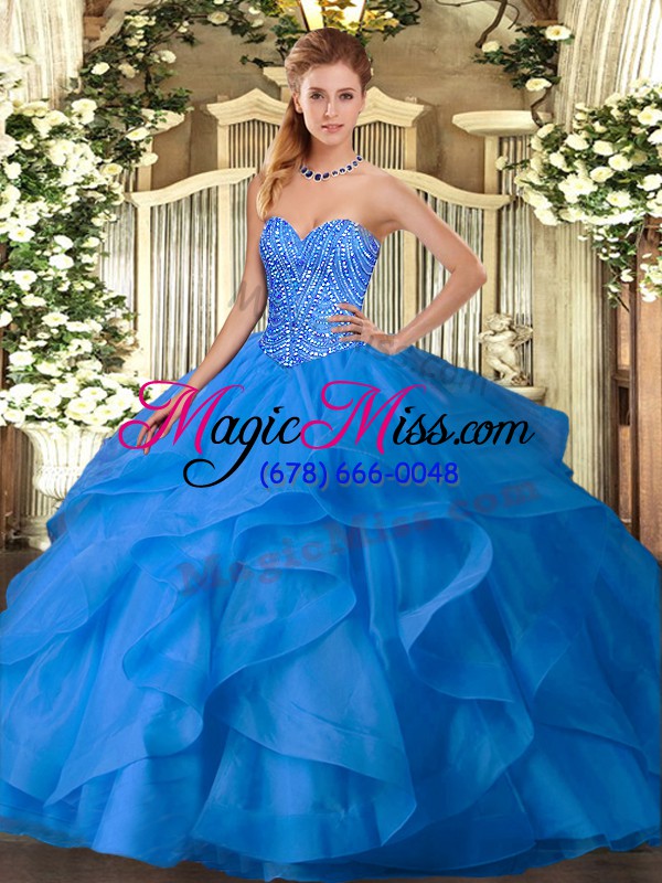 wholesale noble blue sleeveless appliques and ruffles floor length 15 quinceanera dress
