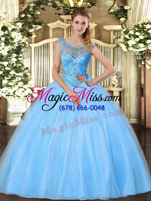 wholesale new arrival floor length ball gowns sleeveless baby blue ball gown prom dress lace up