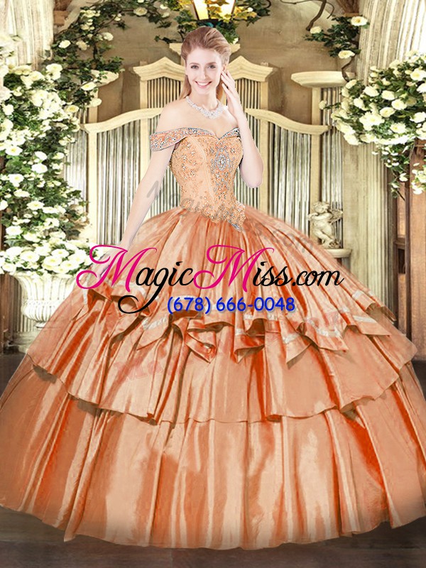 wholesale orange red sleeveless beading and ruffled layers floor length sweet 16 dresses