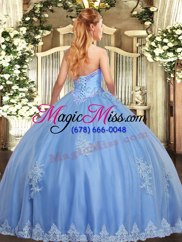 wholesale strapless sleeveless tulle quinceanera gown appliques lace up
