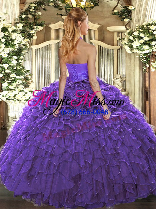 wholesale fantastic purple ball gowns ruffles 15th birthday dress lace up organza sleeveless floor length