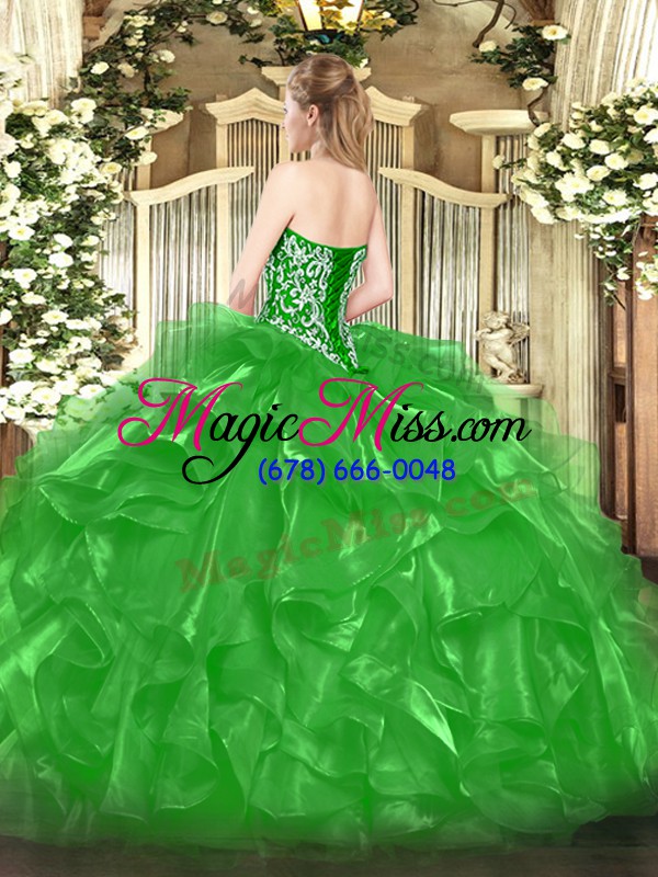 wholesale captivating organza sweetheart sleeveless lace up beading and ruffles vestidos de quinceanera in olive green