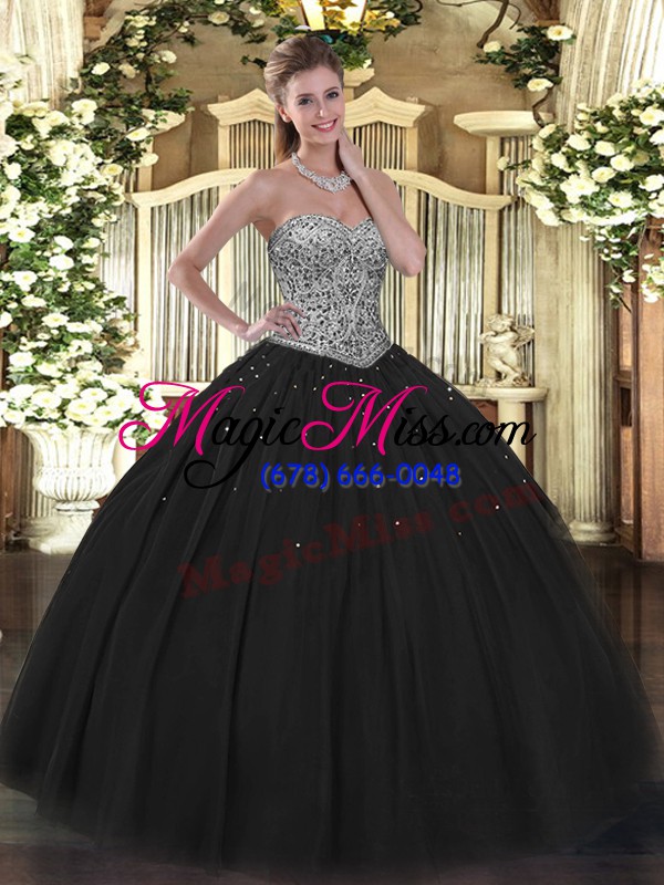 wholesale clearance black sweetheart neckline beading ball gown prom dress sleeveless lace up