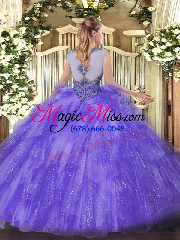 wholesale sophisticated organza scoop sleeveless zipper beading and ruffles 15 quinceanera dress in lavender