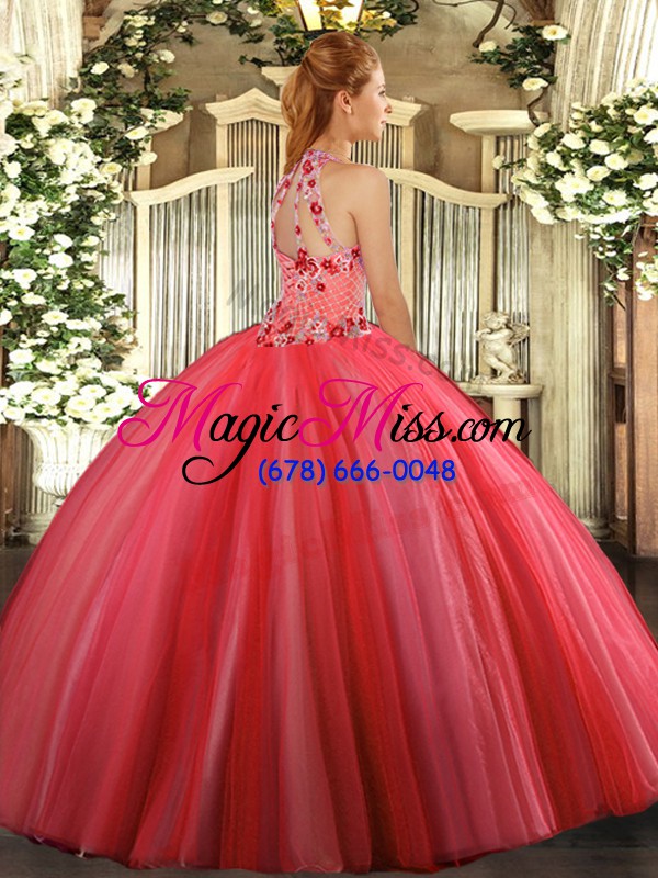 wholesale fitting embroidery sweet 16 quinceanera dress fuchsia lace up sleeveless floor length