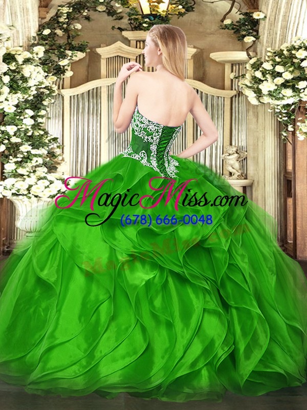 wholesale glorious olive green strapless neckline beading and ruffled layers 15th birthday dress sleeveless lace up
