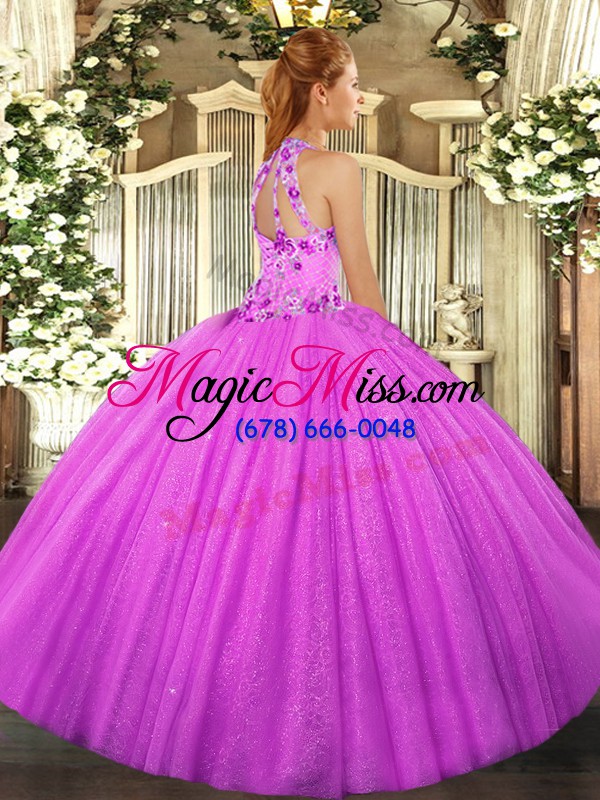 wholesale customized floor length hot pink vestidos de quinceanera halter top sleeveless lace up