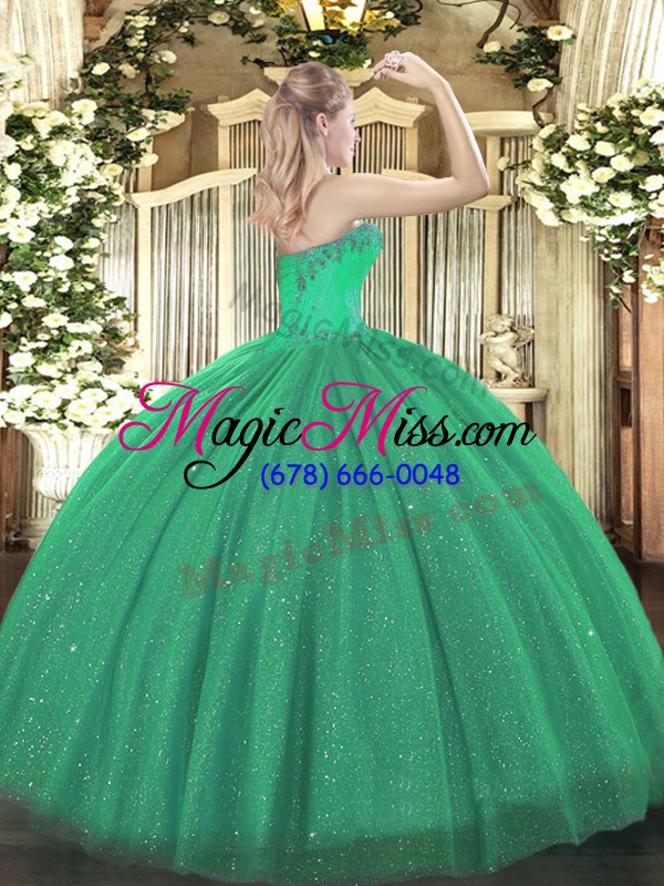 wholesale fantastic sleeveless tulle and sequined floor length lace up 15th birthday dress in olive green with beading