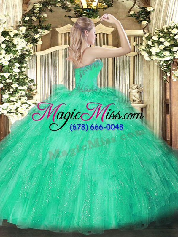 wholesale custom made beading and ruffles 15th birthday dress fuchsia lace up sleeveless floor length
