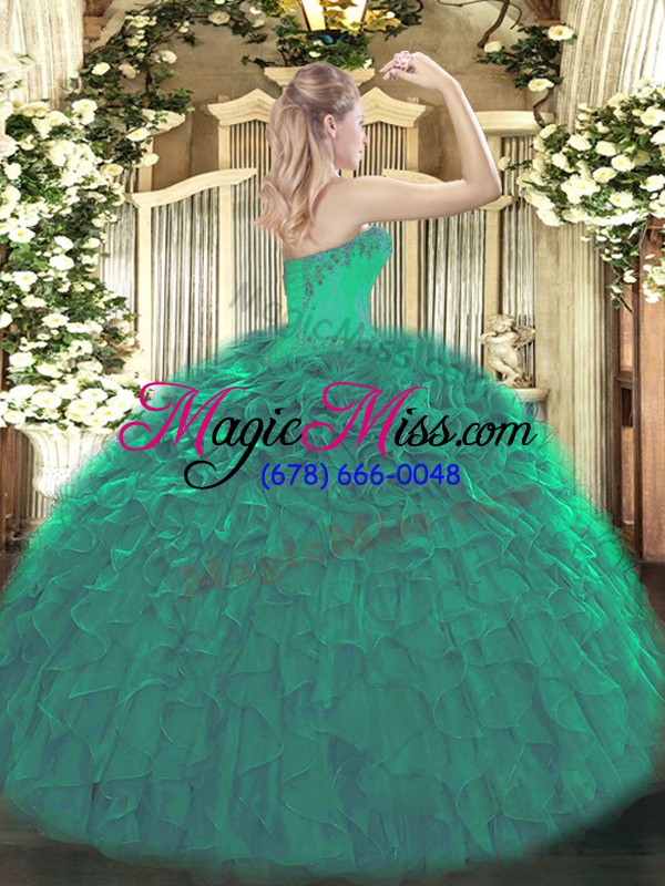 wholesale olive green organza lace up sweetheart sleeveless floor length sweet 16 dress beading and ruffles