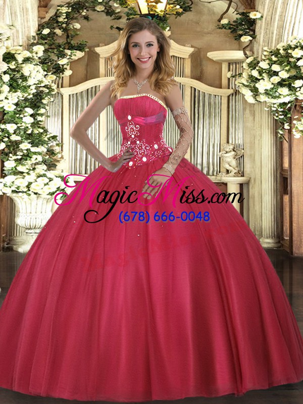 wholesale strapless sleeveless tulle 15th birthday dress beading lace up
