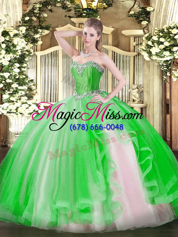 wholesale fitting green sleeveless beading and ruffles floor length vestidos de quinceanera