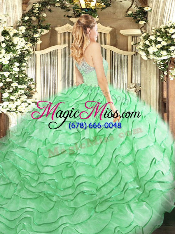 wholesale fashionable apple green sleeveless tulle brush train zipper sweet 16 quinceanera dress for military ball and sweet 16 and quinceanera