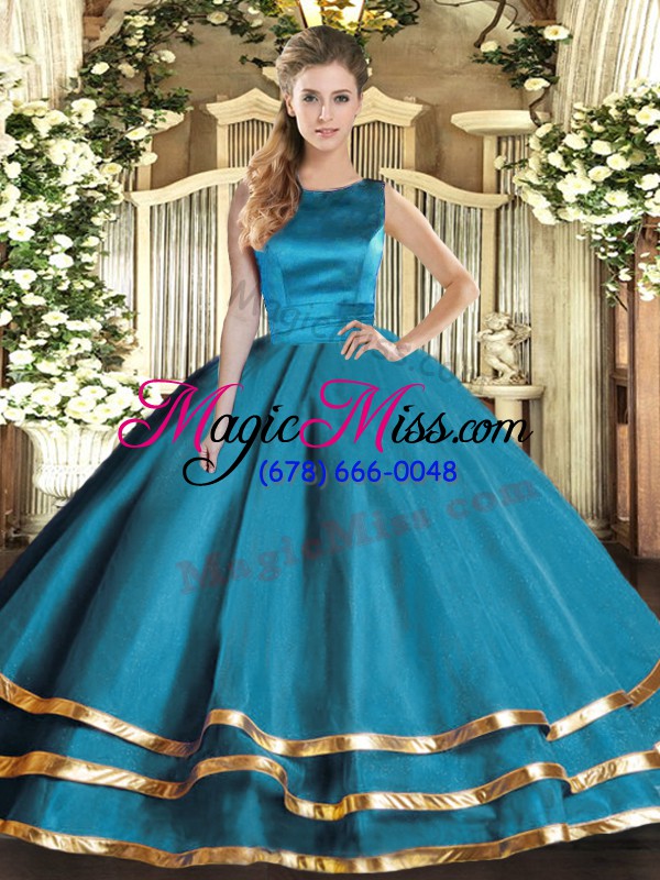 wholesale teal sleeveless ruffled layers floor length quinceanera gowns