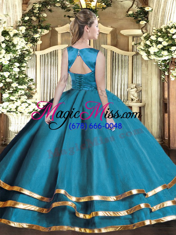 wholesale teal sleeveless ruffled layers floor length quinceanera gowns