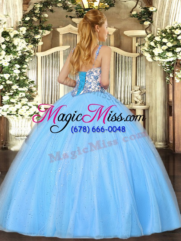 wholesale baby blue sleeveless beading and appliques floor length quinceanera gowns