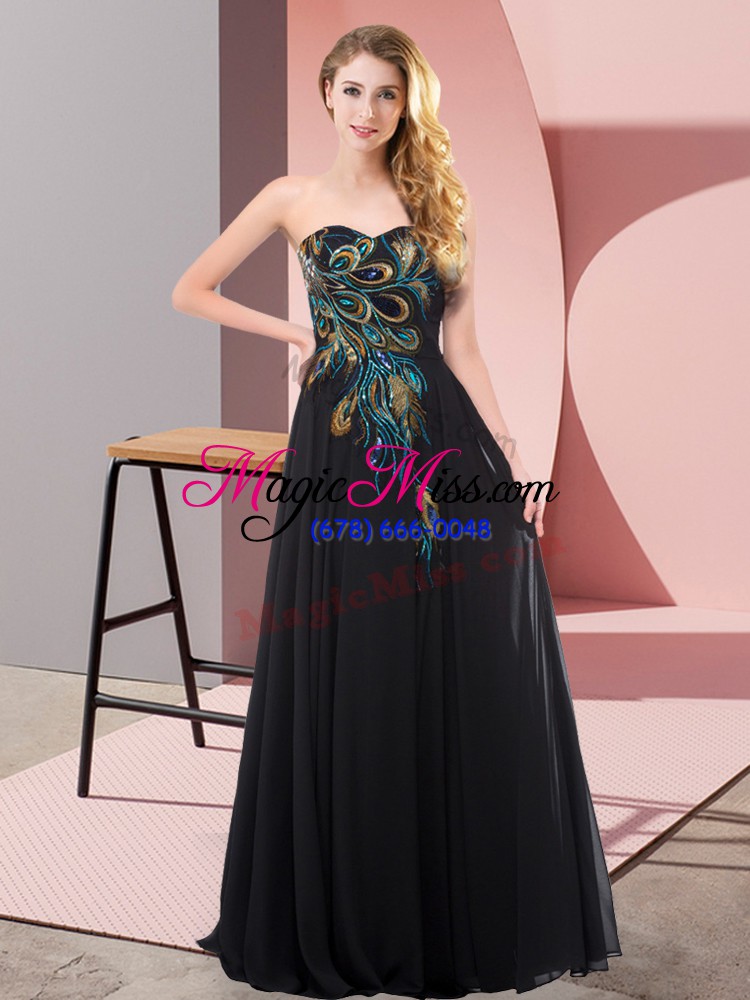 wholesale black sleeveless embroidery floor length evening dress