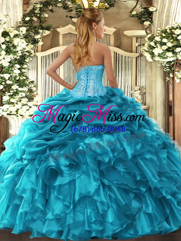 wholesale trendy sleeveless lace up floor length beading and ruffles and pick ups quince ball gowns
